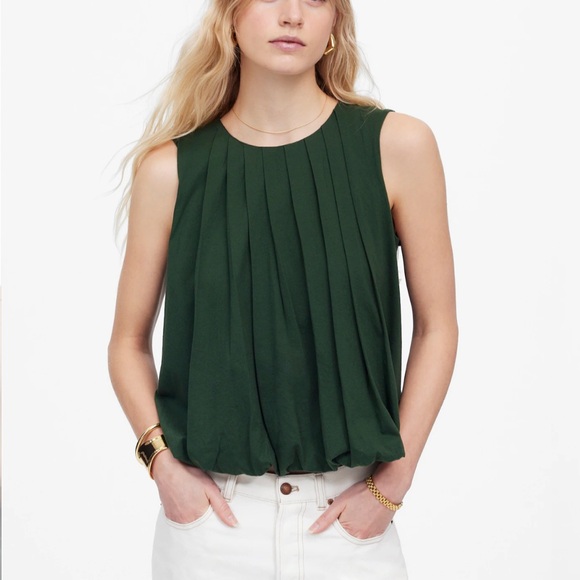 Madewell Tops - Forest Green Sleeveless Crewneck Bubble Top